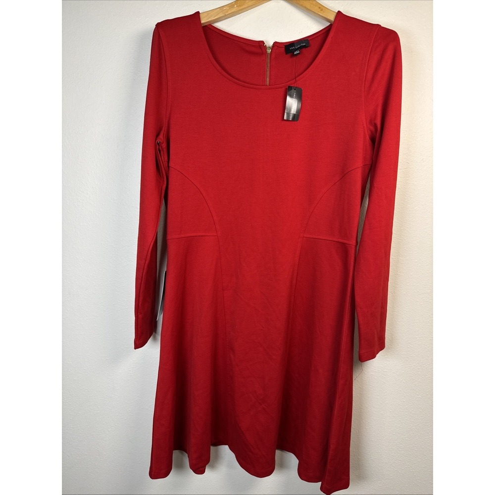 The Limited Red Fit‎ & Flare Skater Dress Scoop Neck Long Sleeve Size Large New